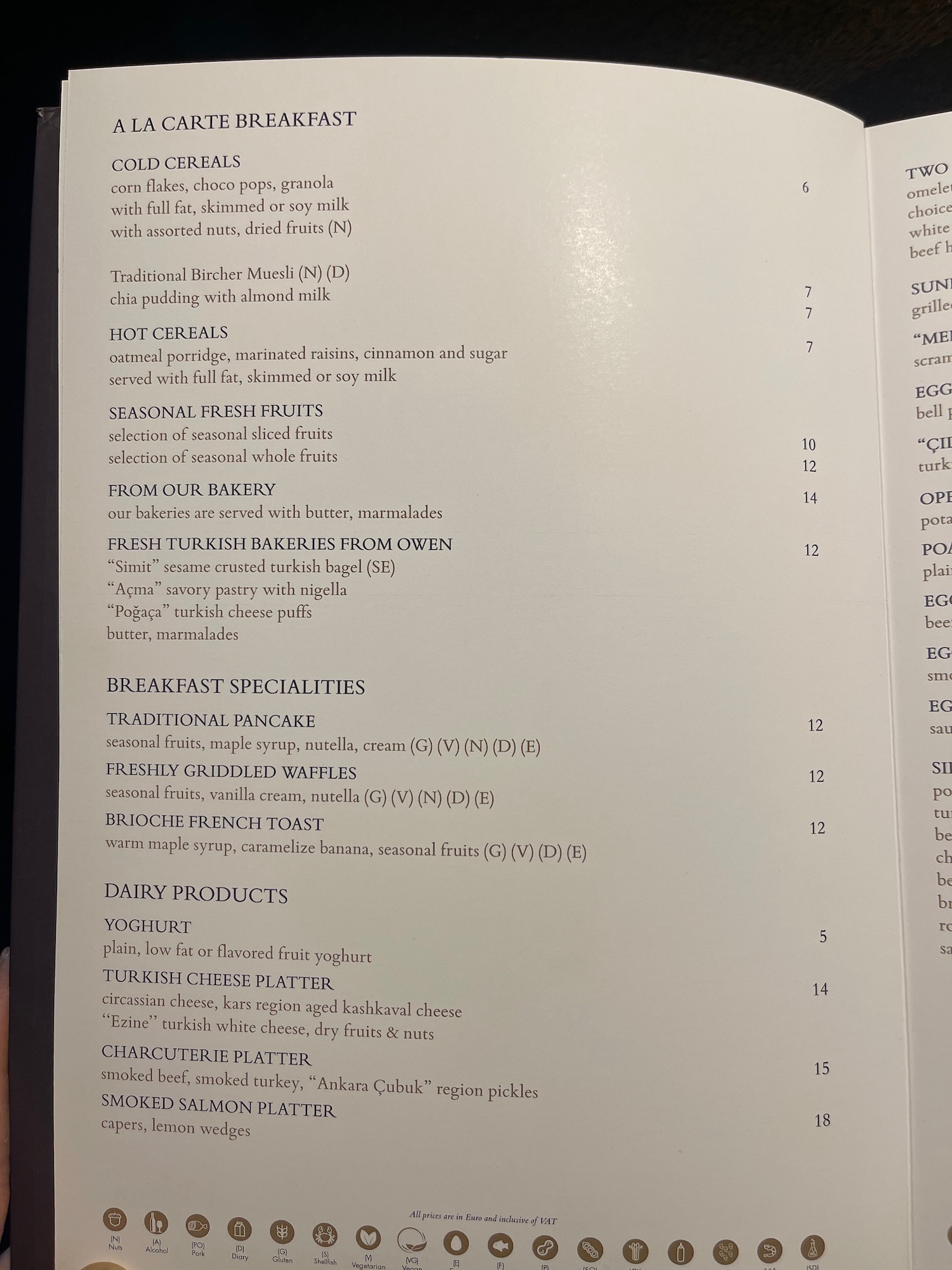 a menu of a restaurant