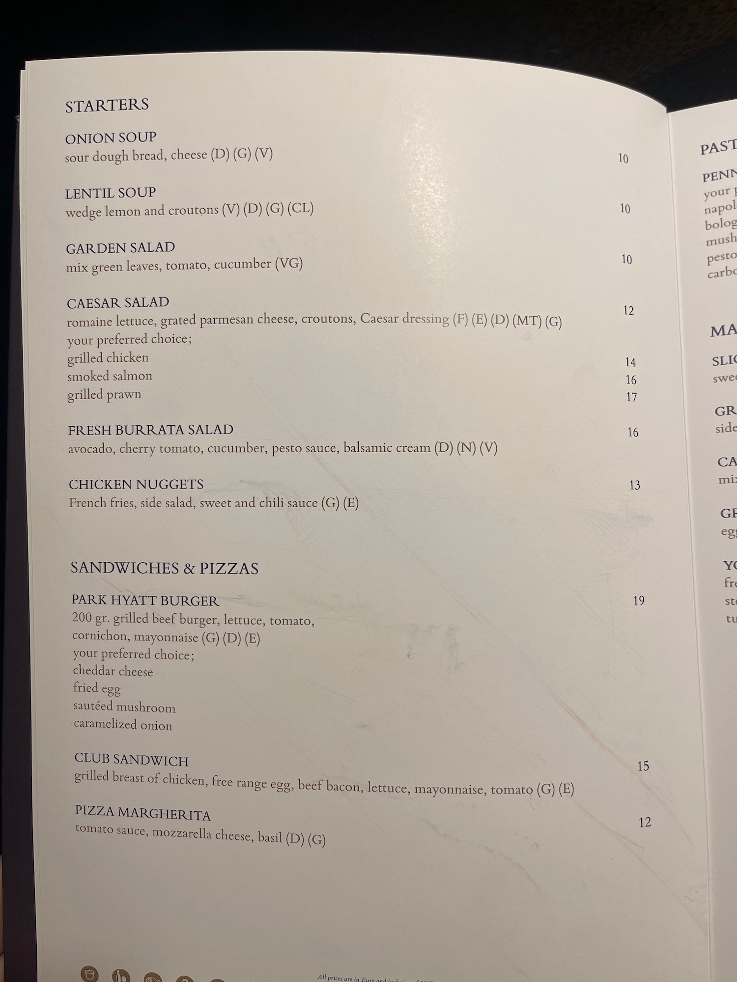 a menu of a restaurant