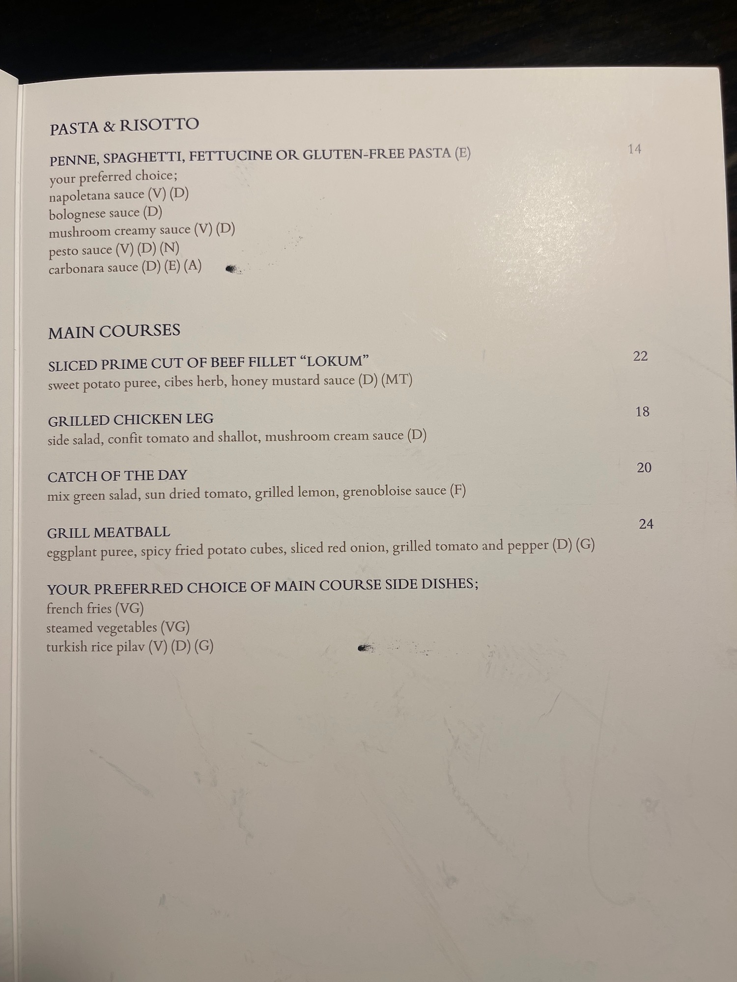 a menu of a restaurant