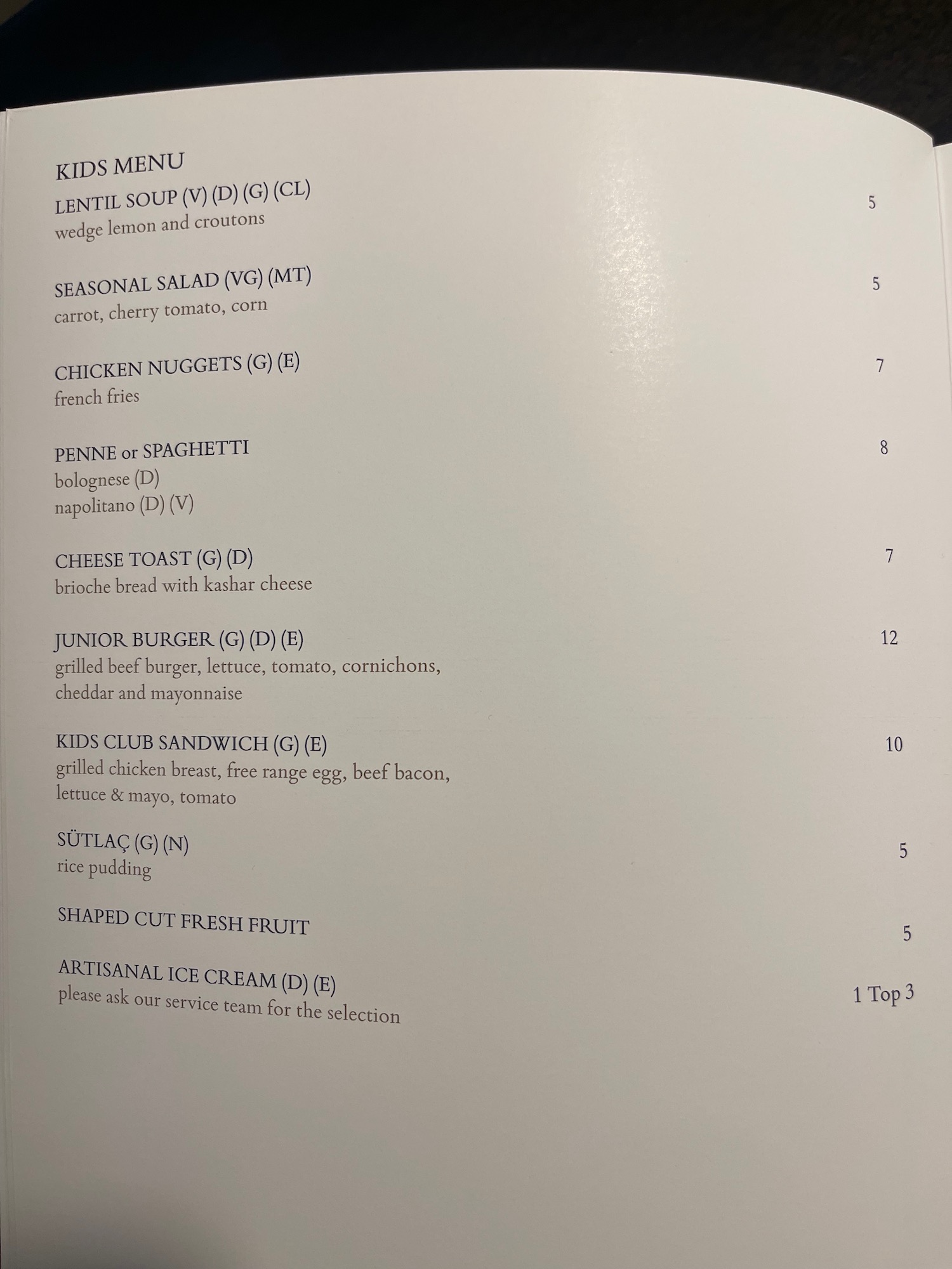 a menu of a restaurant