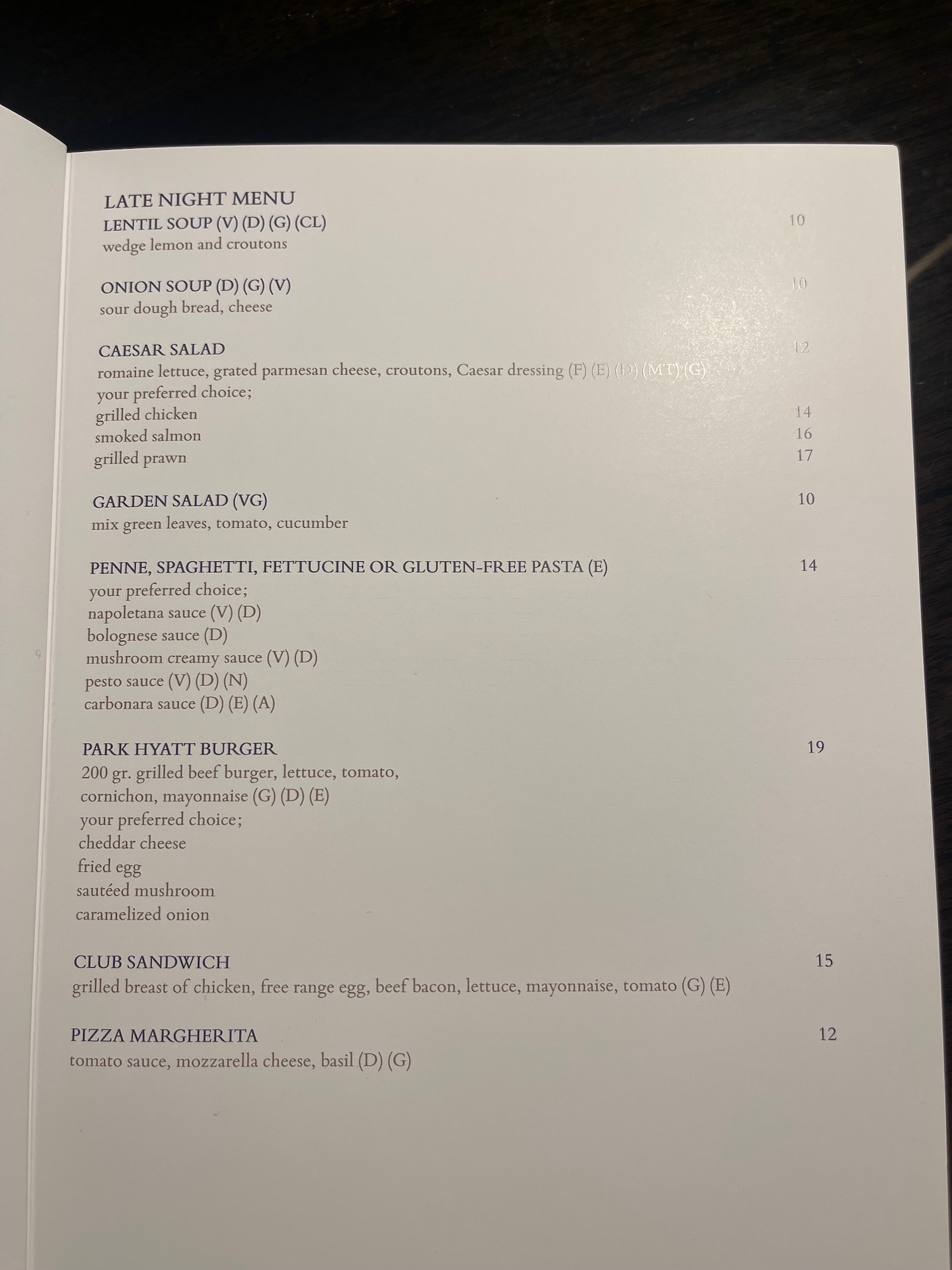 a menu of a restaurant