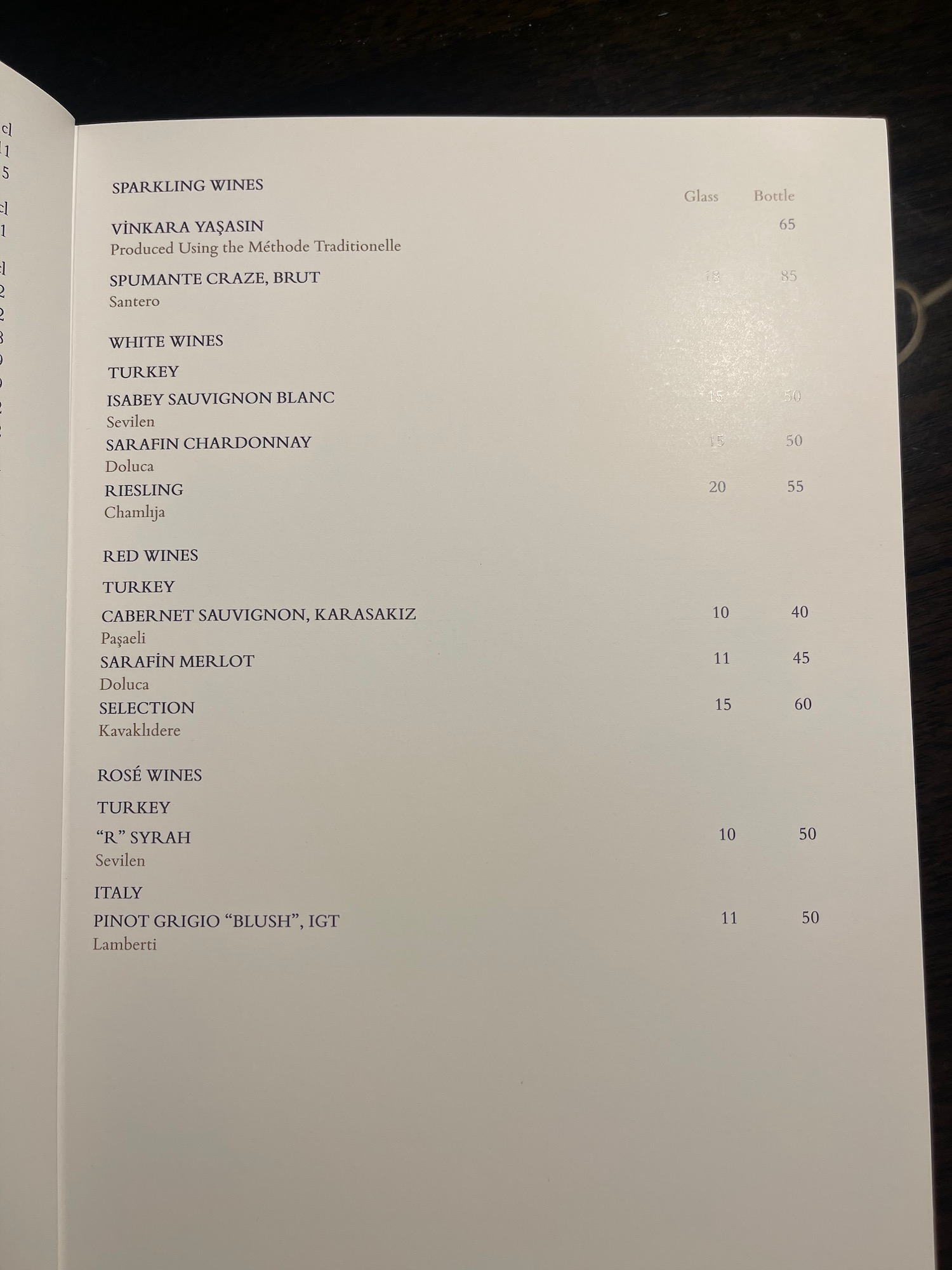 a menu of a restaurant