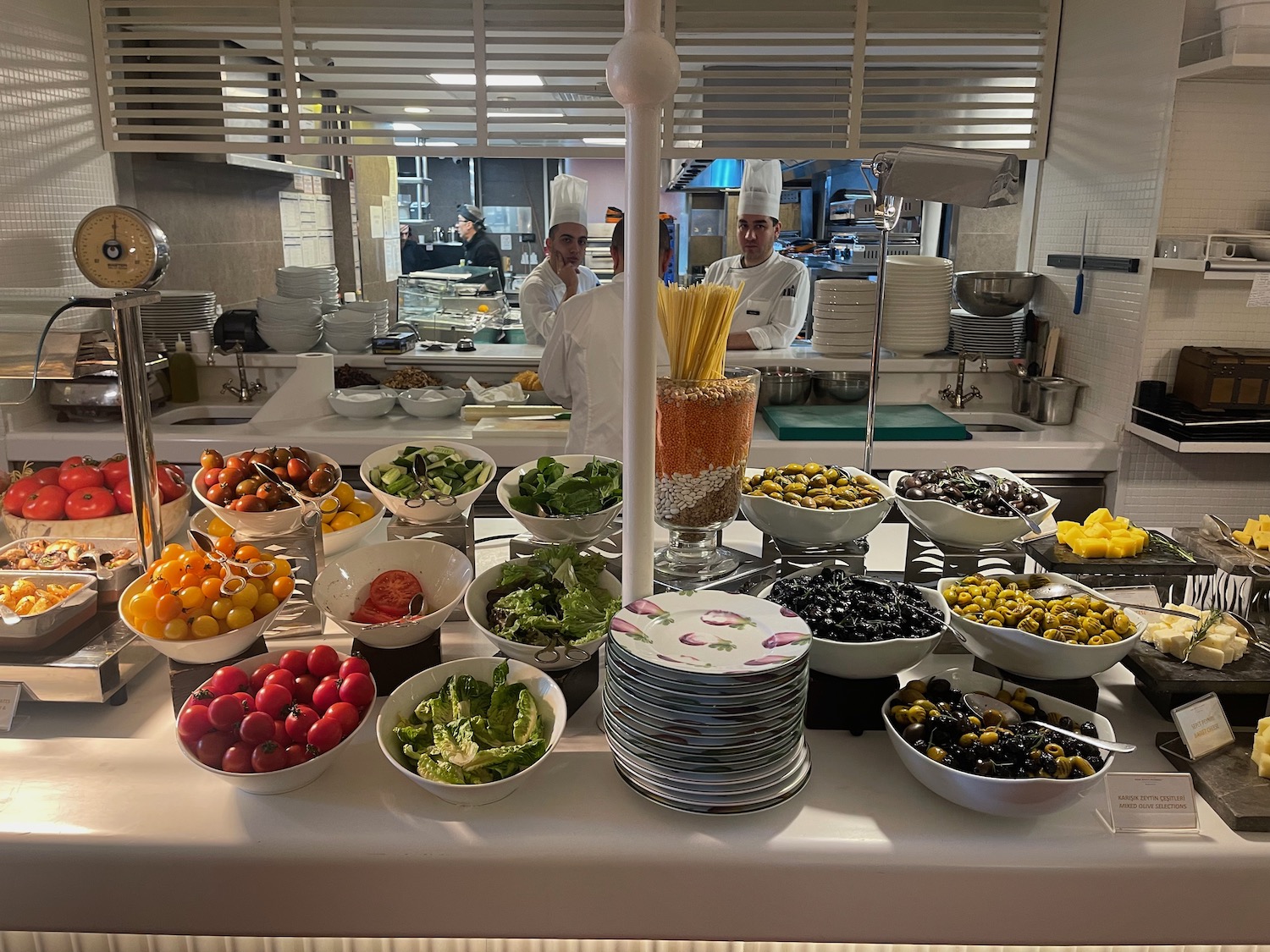 a group of bowls of food on a table