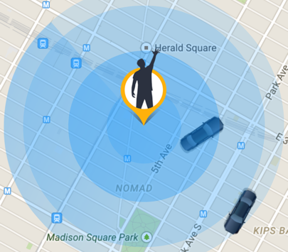 a map with cars and a person pointing at it
