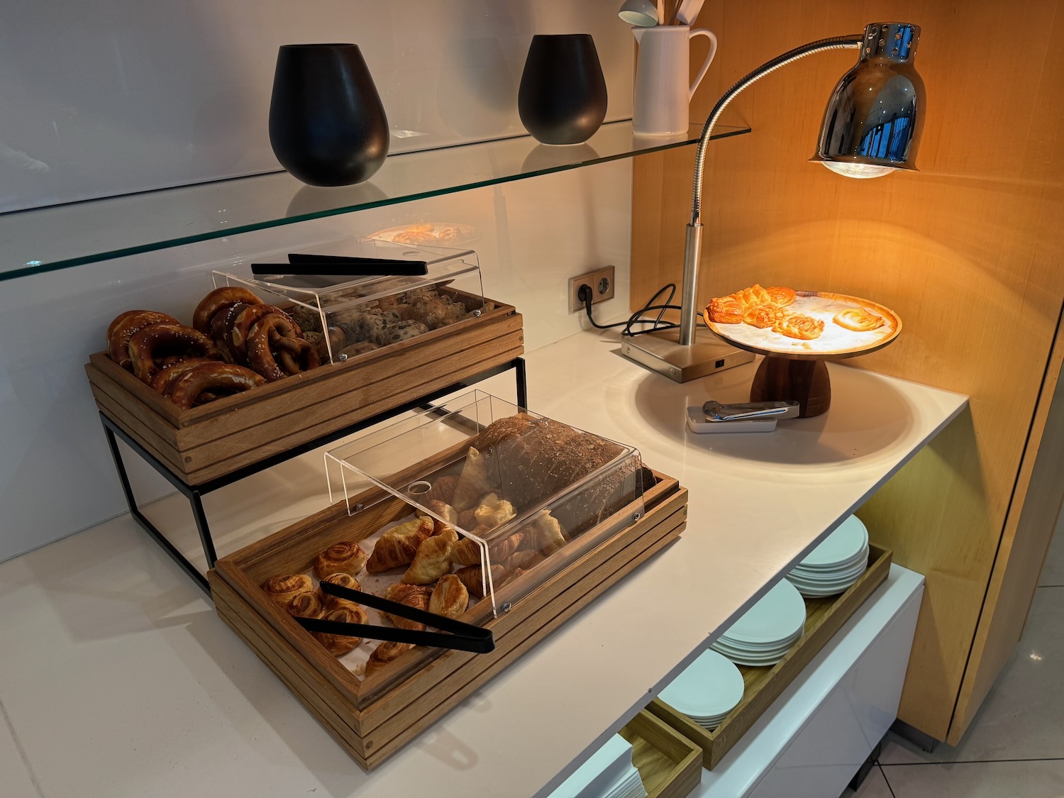 a display of pastries and pastries on a counter