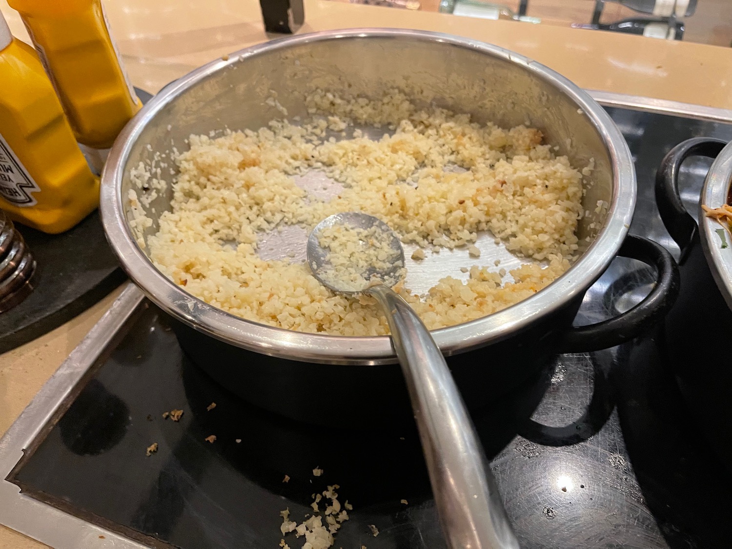 a pot of rice on a stove