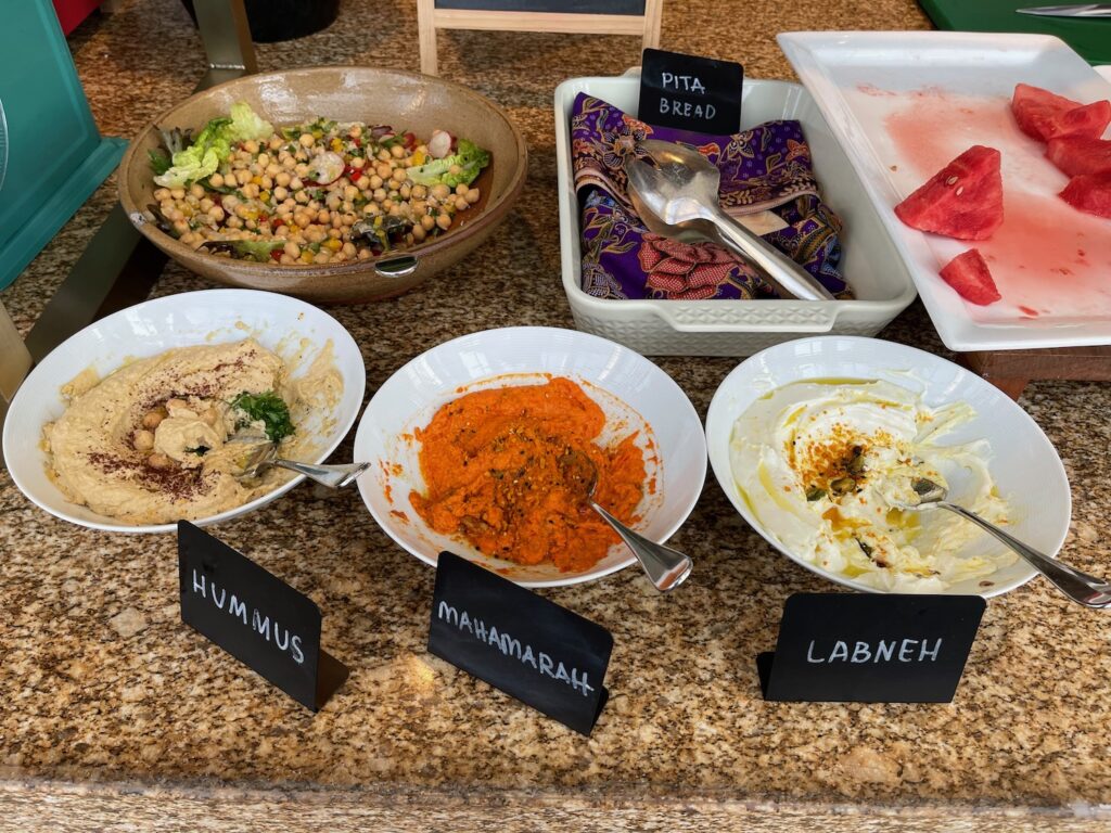 a table with bowls of food