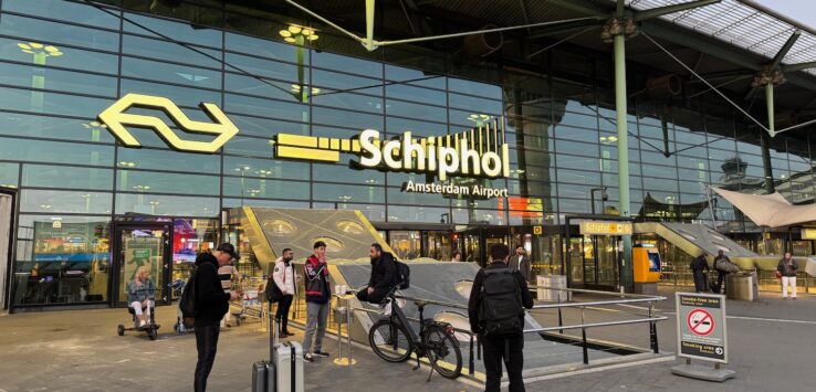 a group of people outside of a building