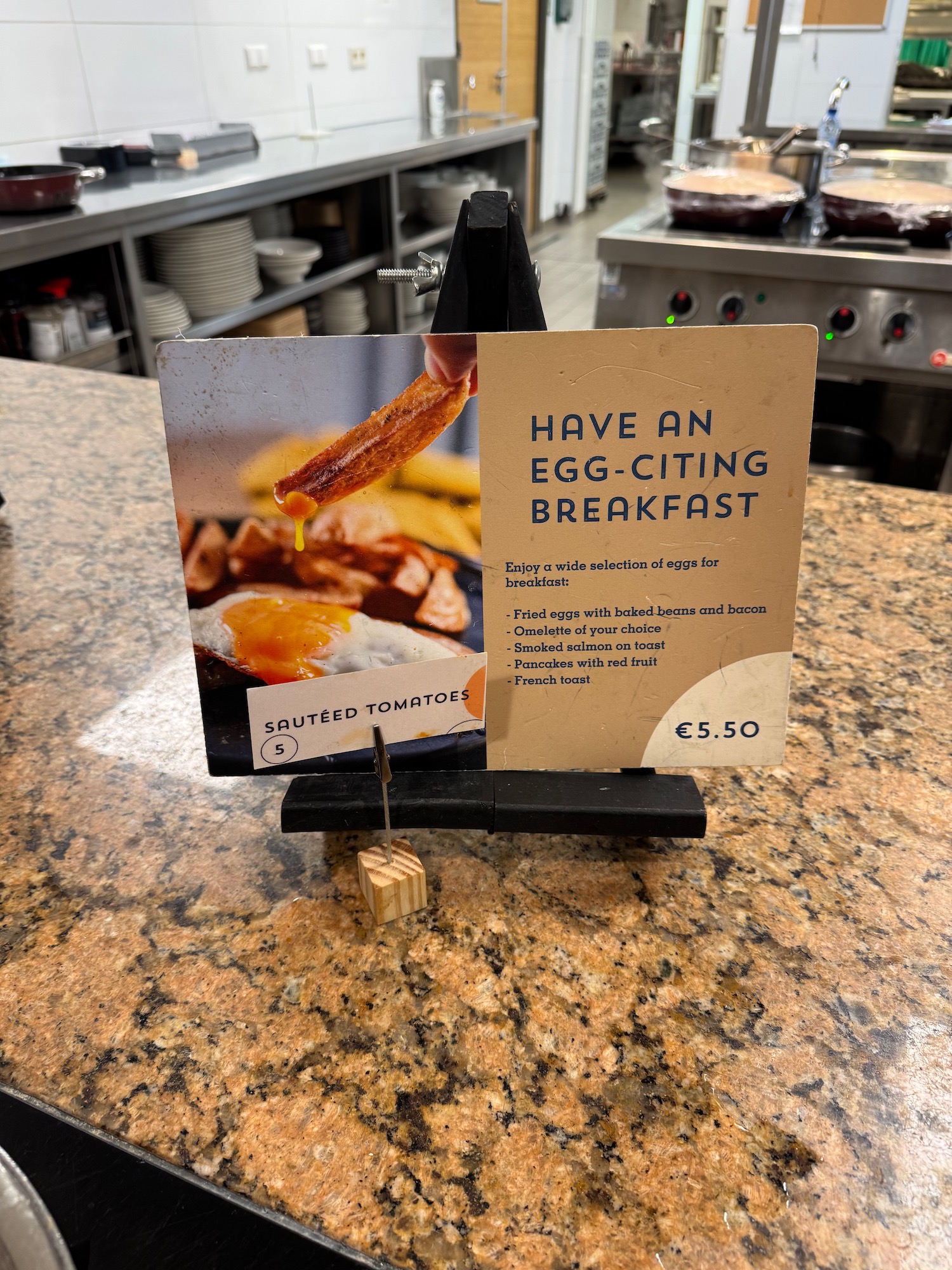 a sign on a counter