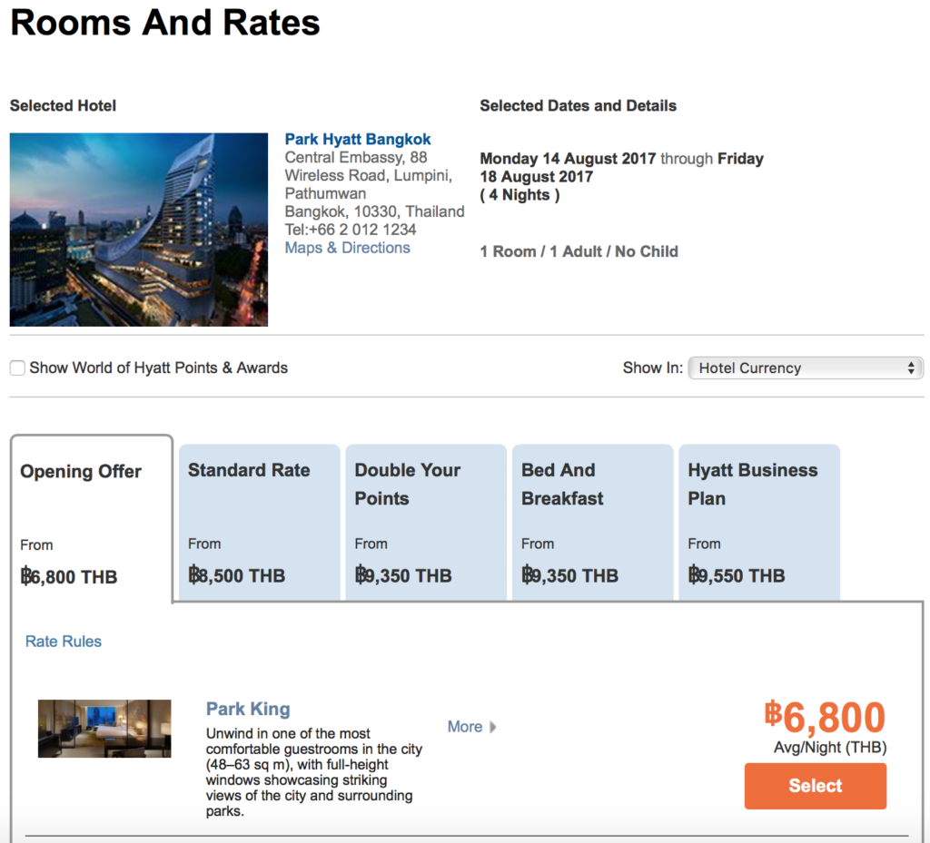 20 Off Park Hyatt Bangkok + 3,000 Bonus Points Live and Let's Fly