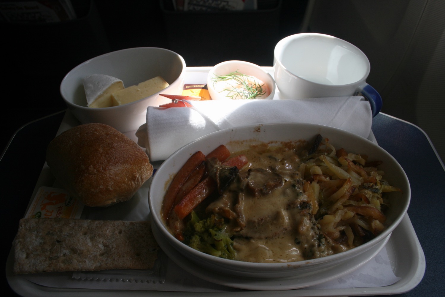 a plate of food on a tray