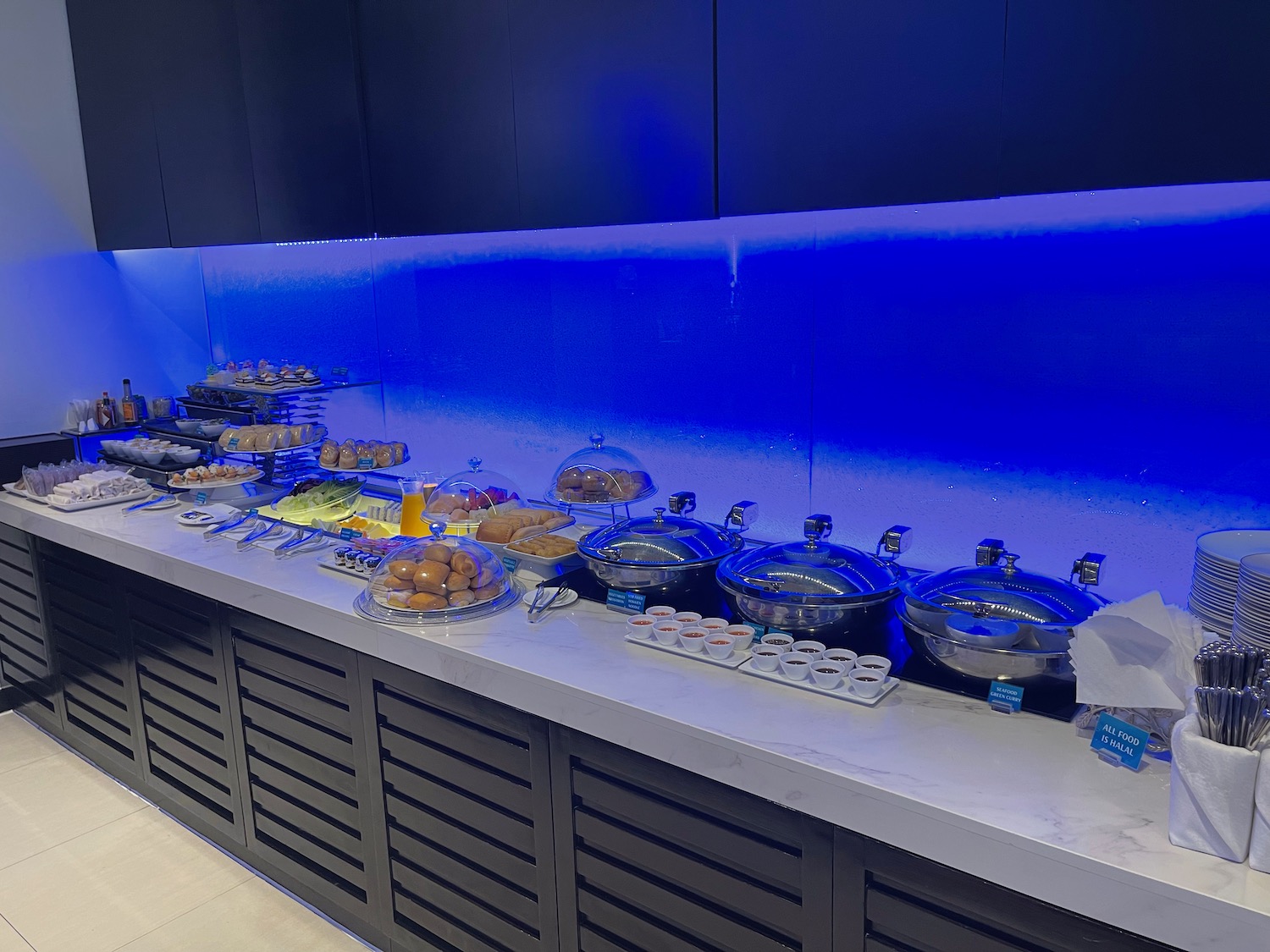 a buffet with food on it