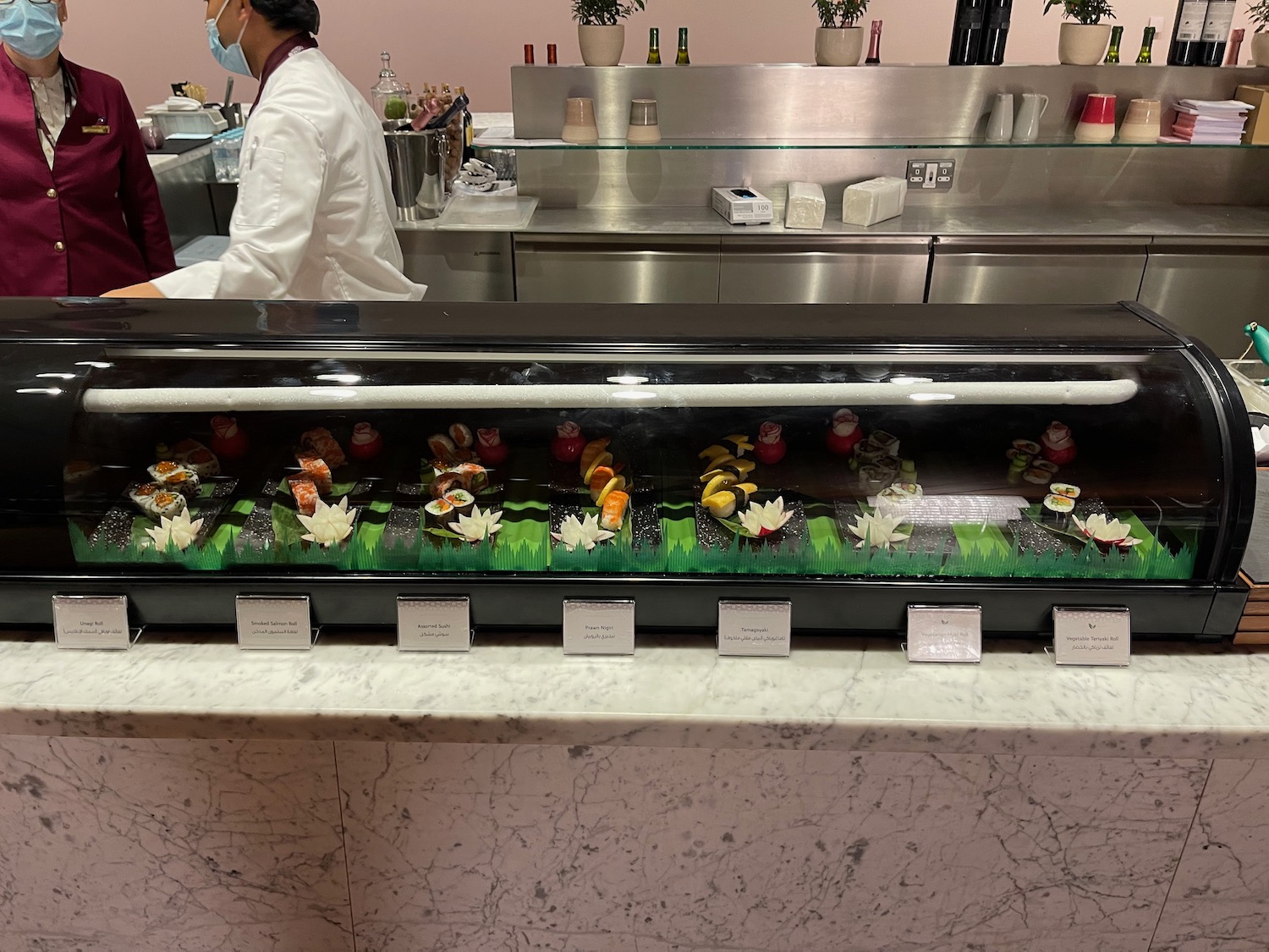 a counter with food on it