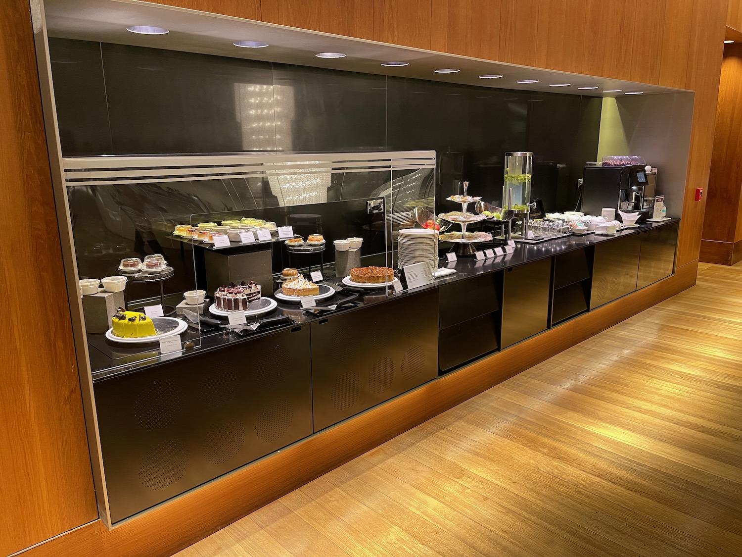 a buffet with food on it