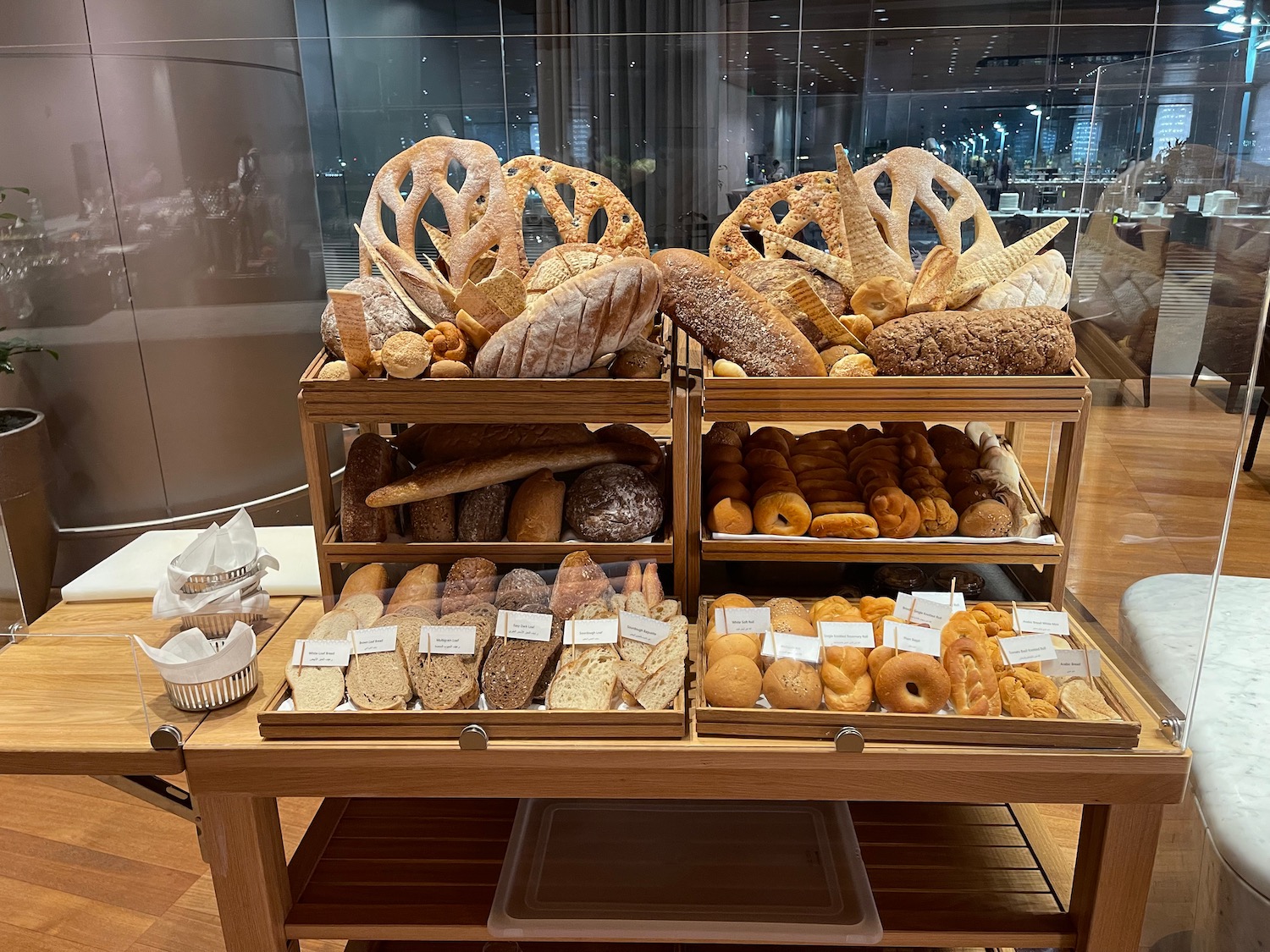 a display of bread and pastries