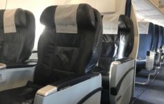 a black and white seats on an airplane