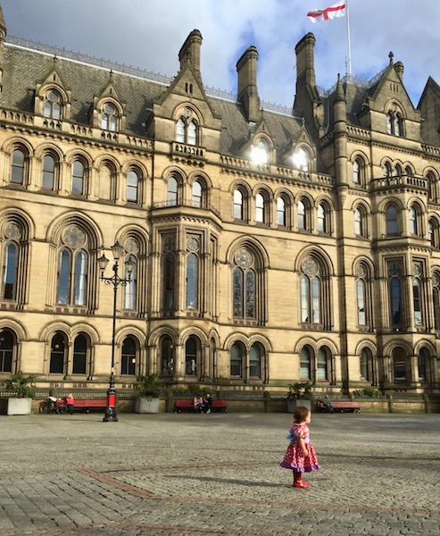 Lucy in Albert Square on her first visit to Manchester.