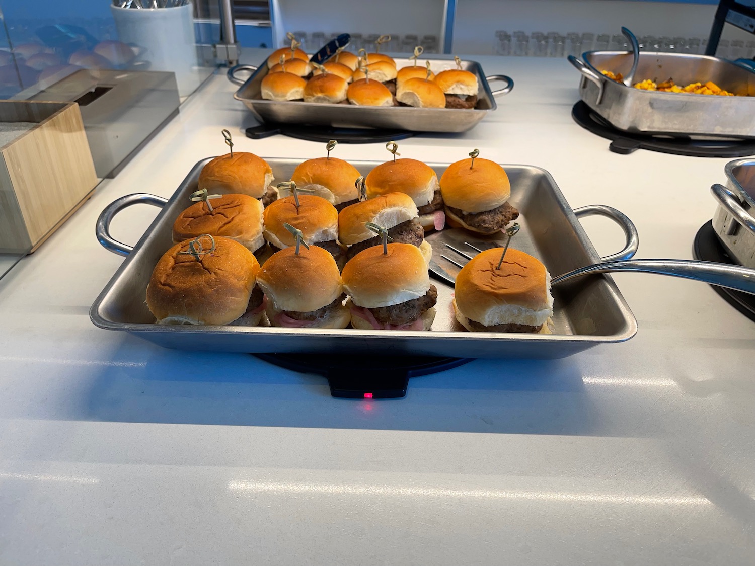 a tray of sandwiches on a counter