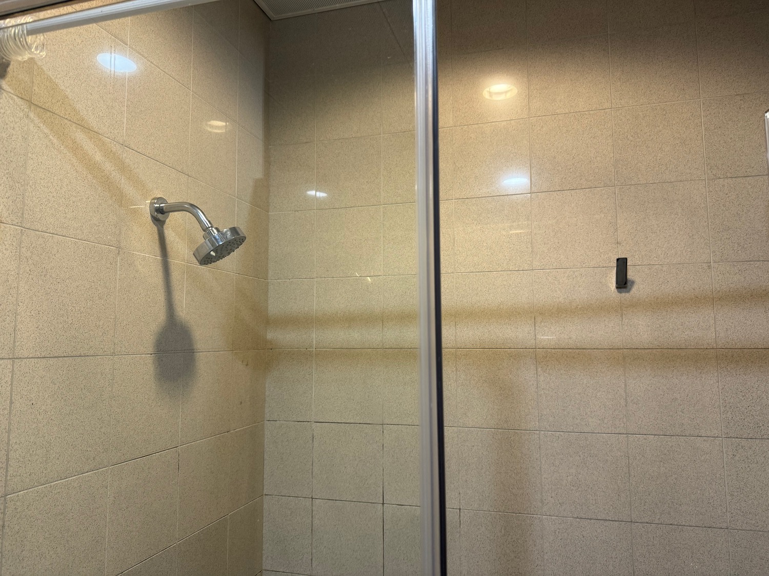 a shower with a glass door