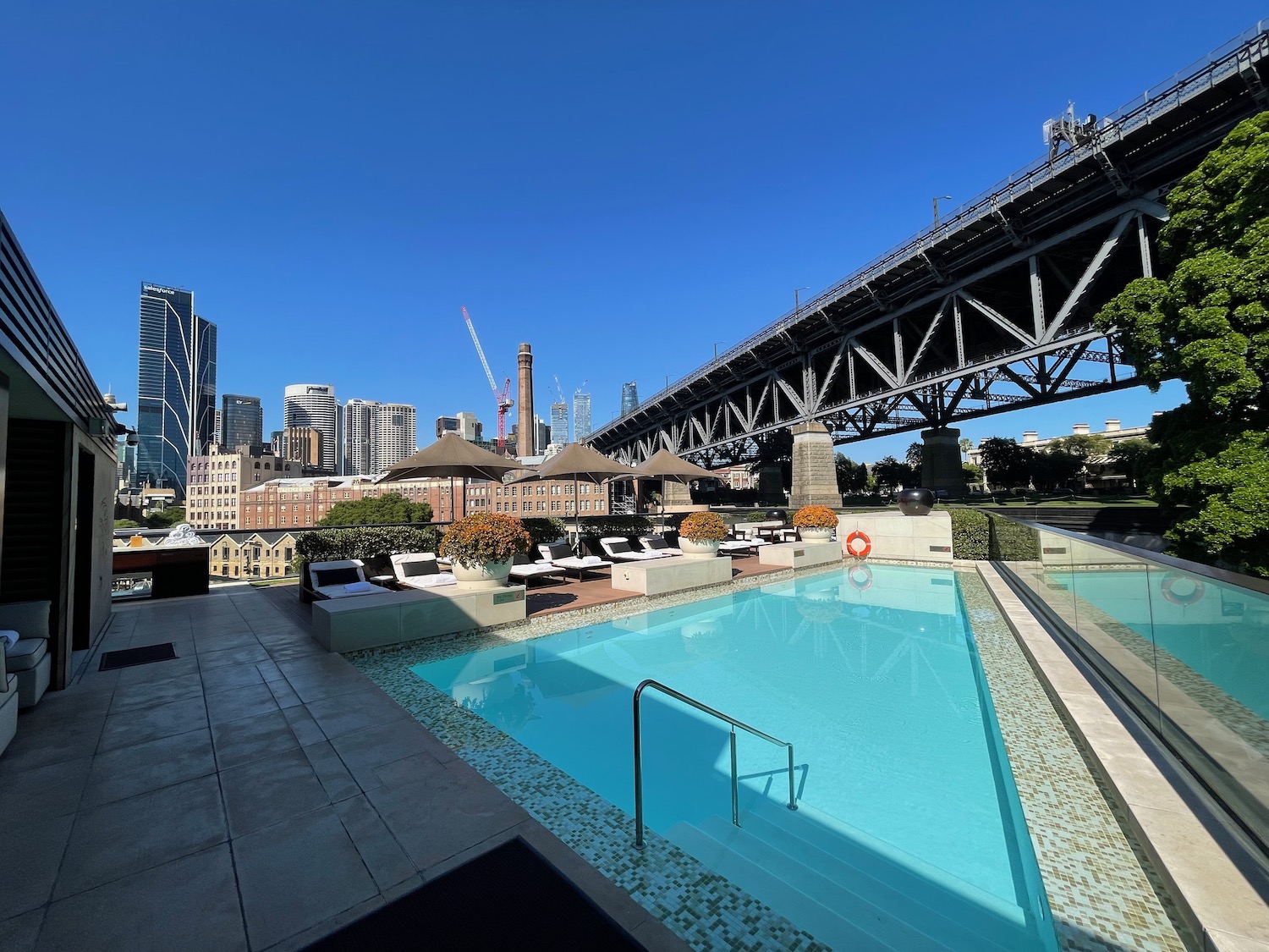 a pool with a bridge over it