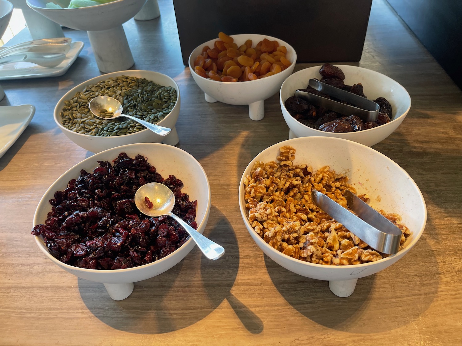 a group of bowls of food