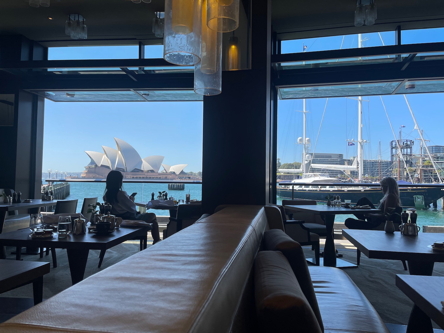 a view of a harbor from a restaurant