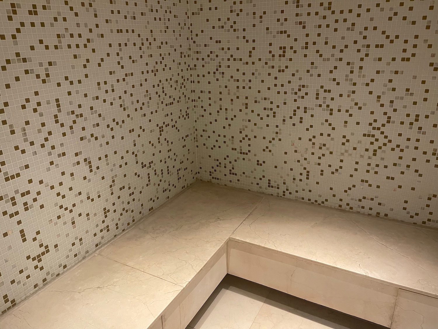 a corner of a tiled shower