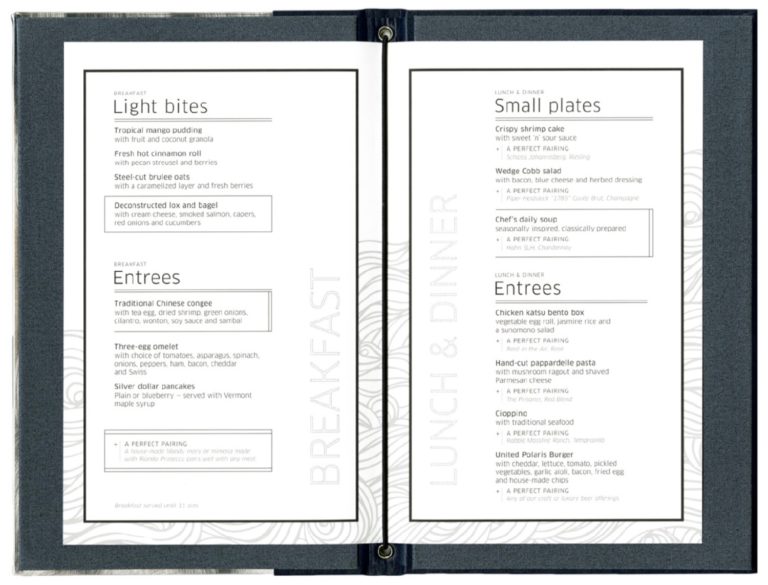 Dining and Bar Menus at United Polaris SFO Lounge Live and Let's Fly