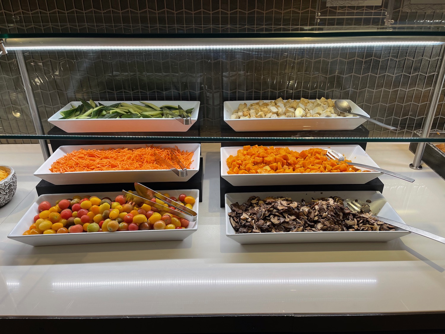 a buffet with different types of food