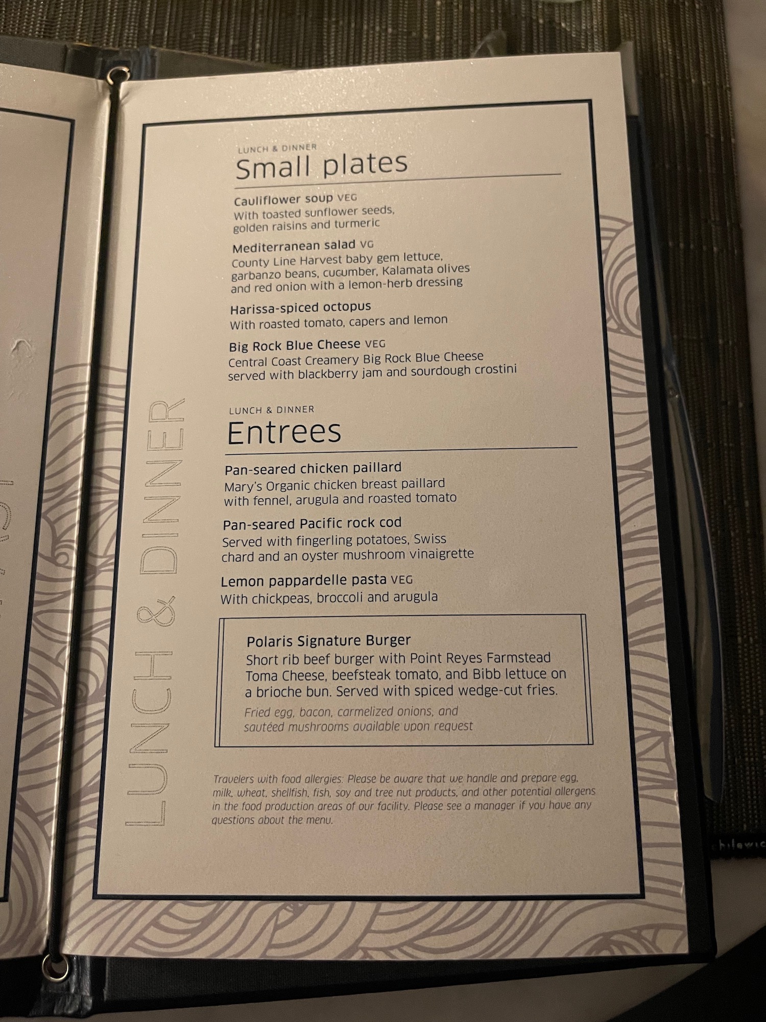 a menu on a table