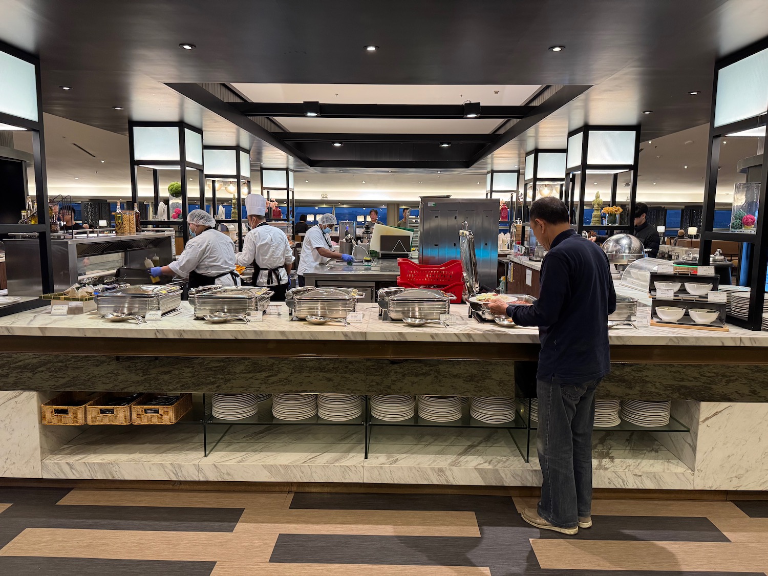 a group of people in a restaurant