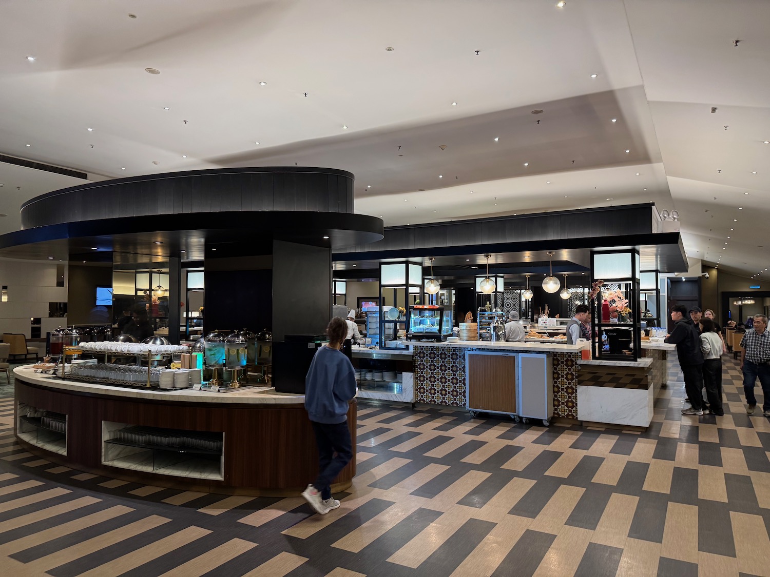 a woman walking in a restaurant