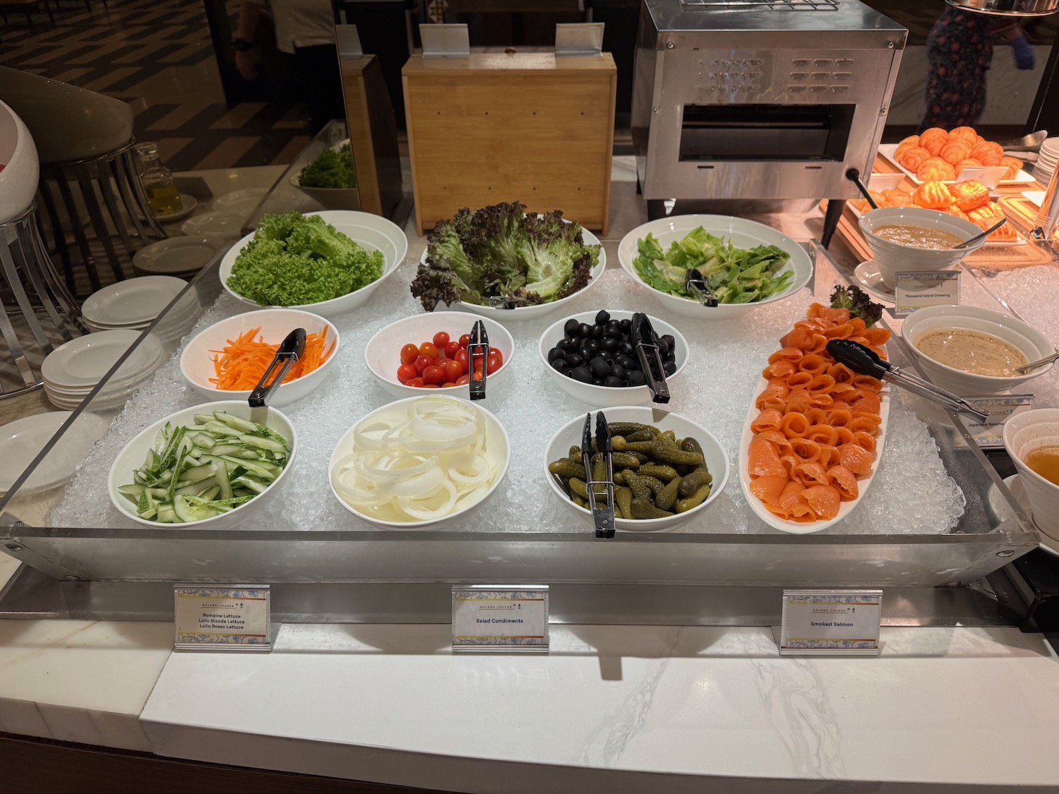 a buffet table with different types of food