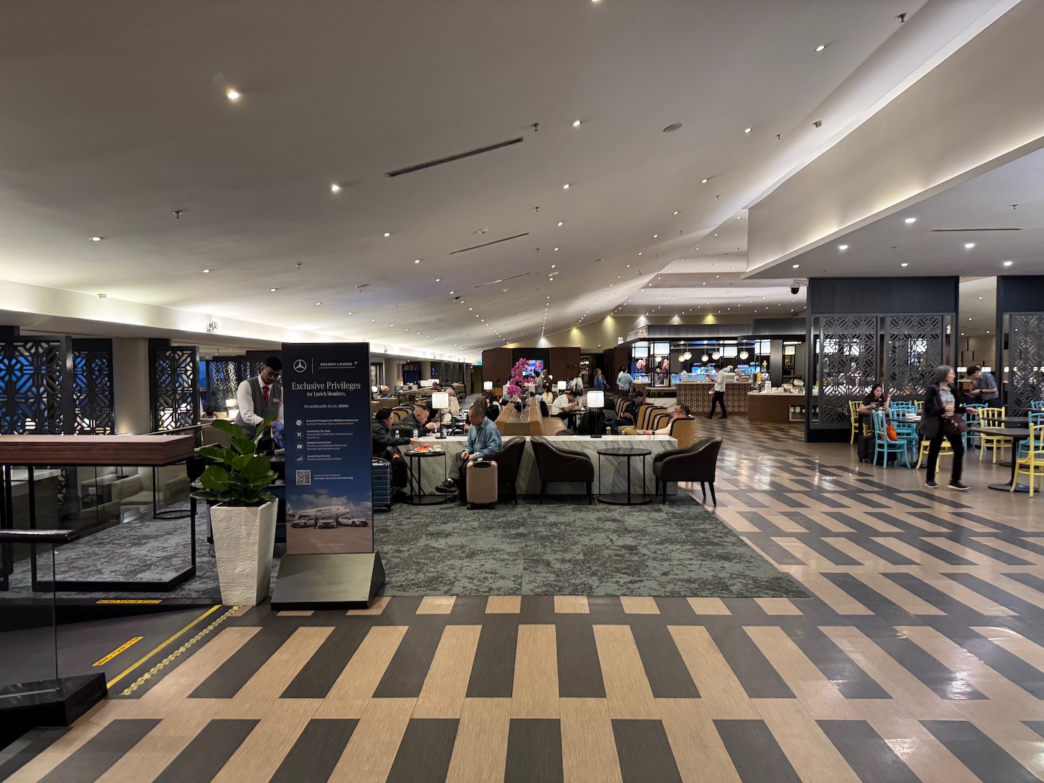 a large room with tables and chairs
