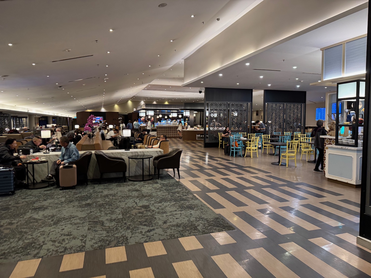 a large room with tables and chairs