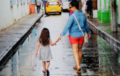 Mother and daughter walk in Colombia