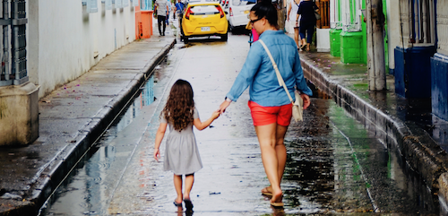 Mother and daughter walk in Colombia