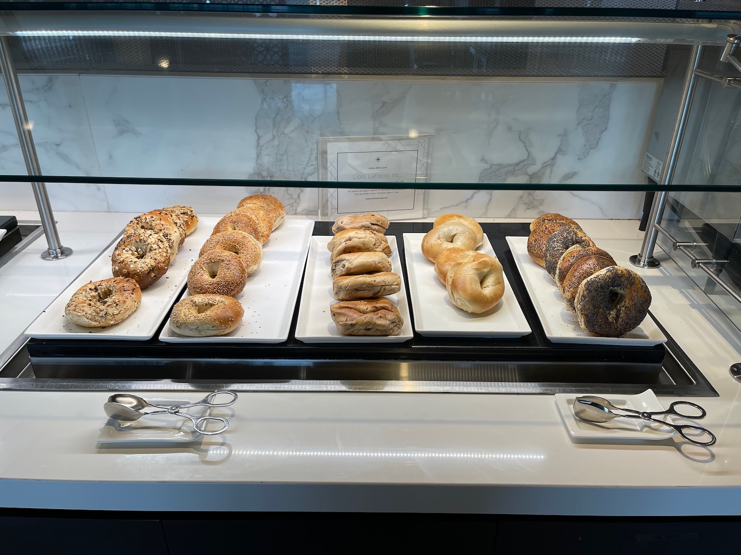 a tray of bagels on a counter