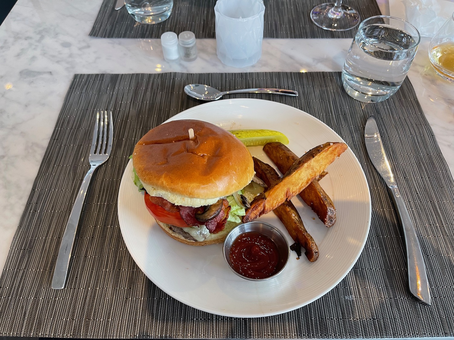 a plate of food with a fork and knife