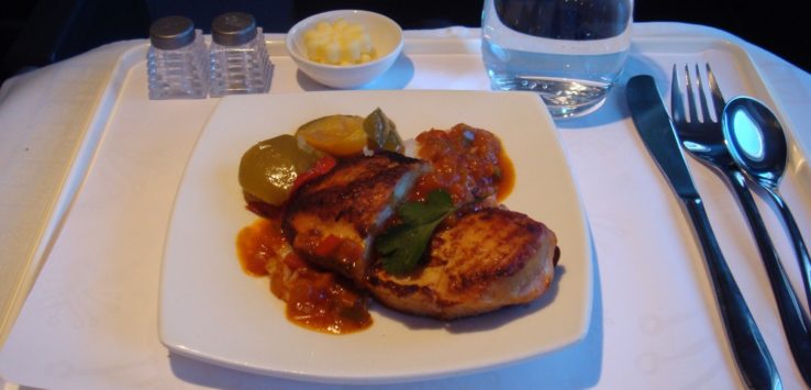 South African Airways Business Class Dinner