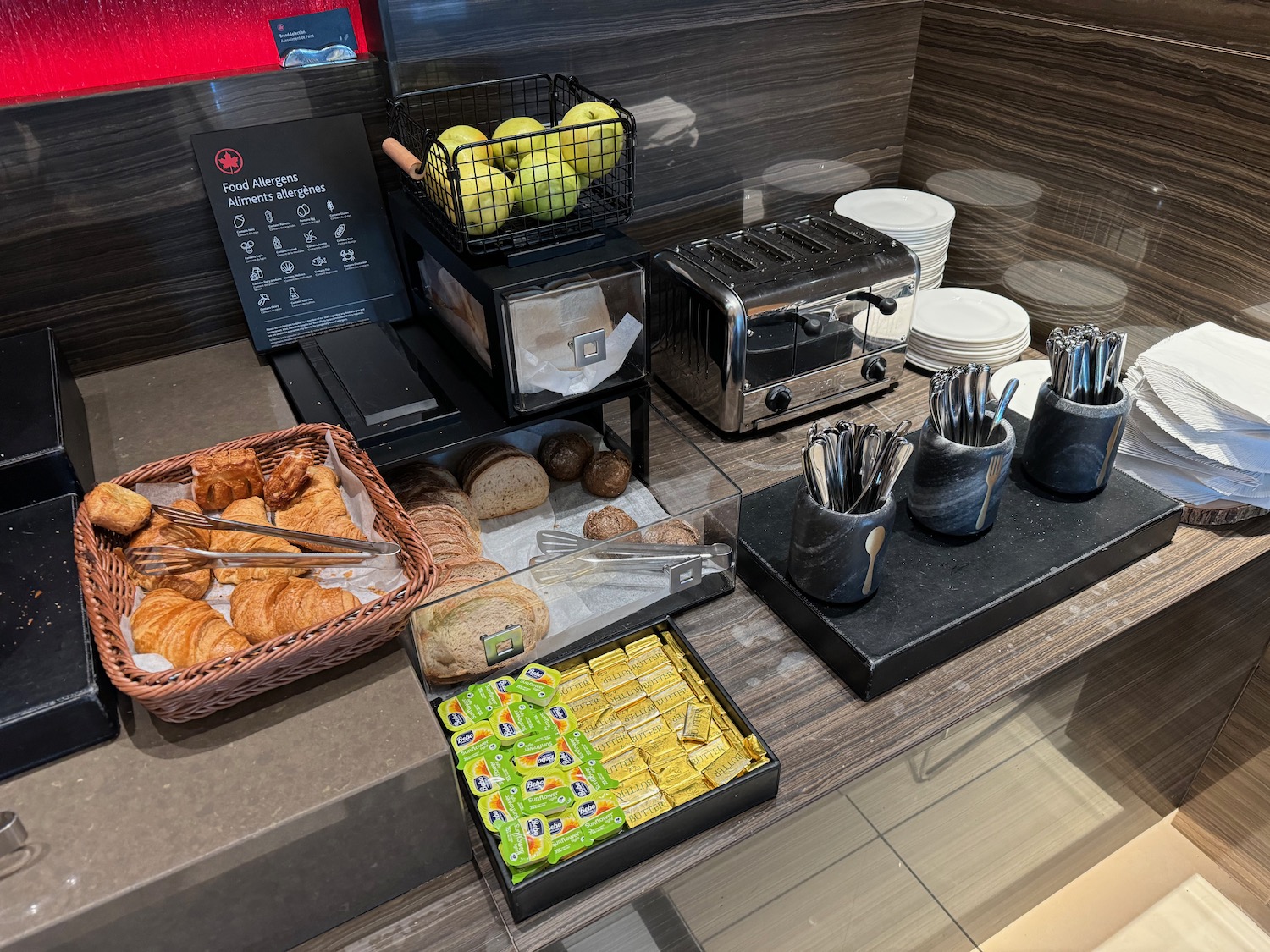 a counter with food items on it