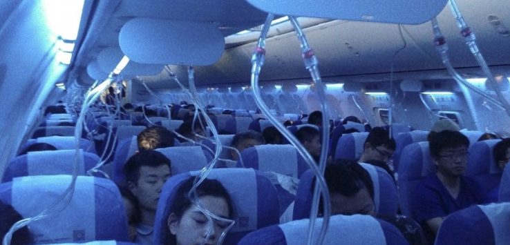 a group of people sleeping on an airplane