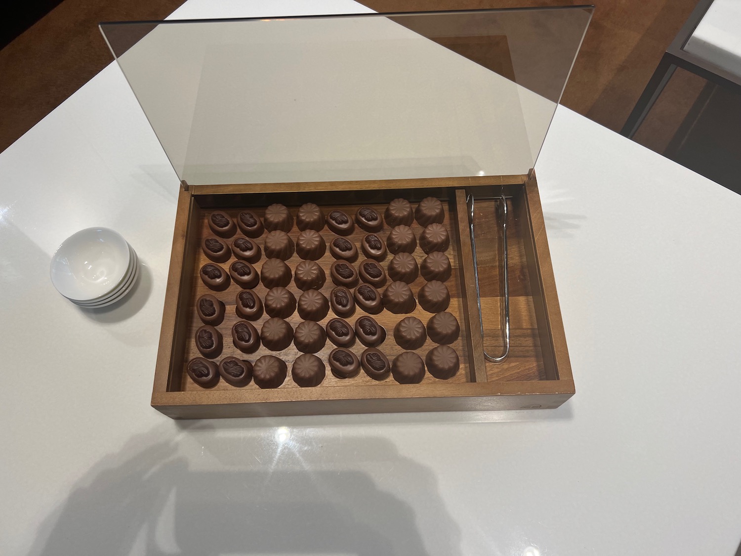 a box of chocolate candies on a table