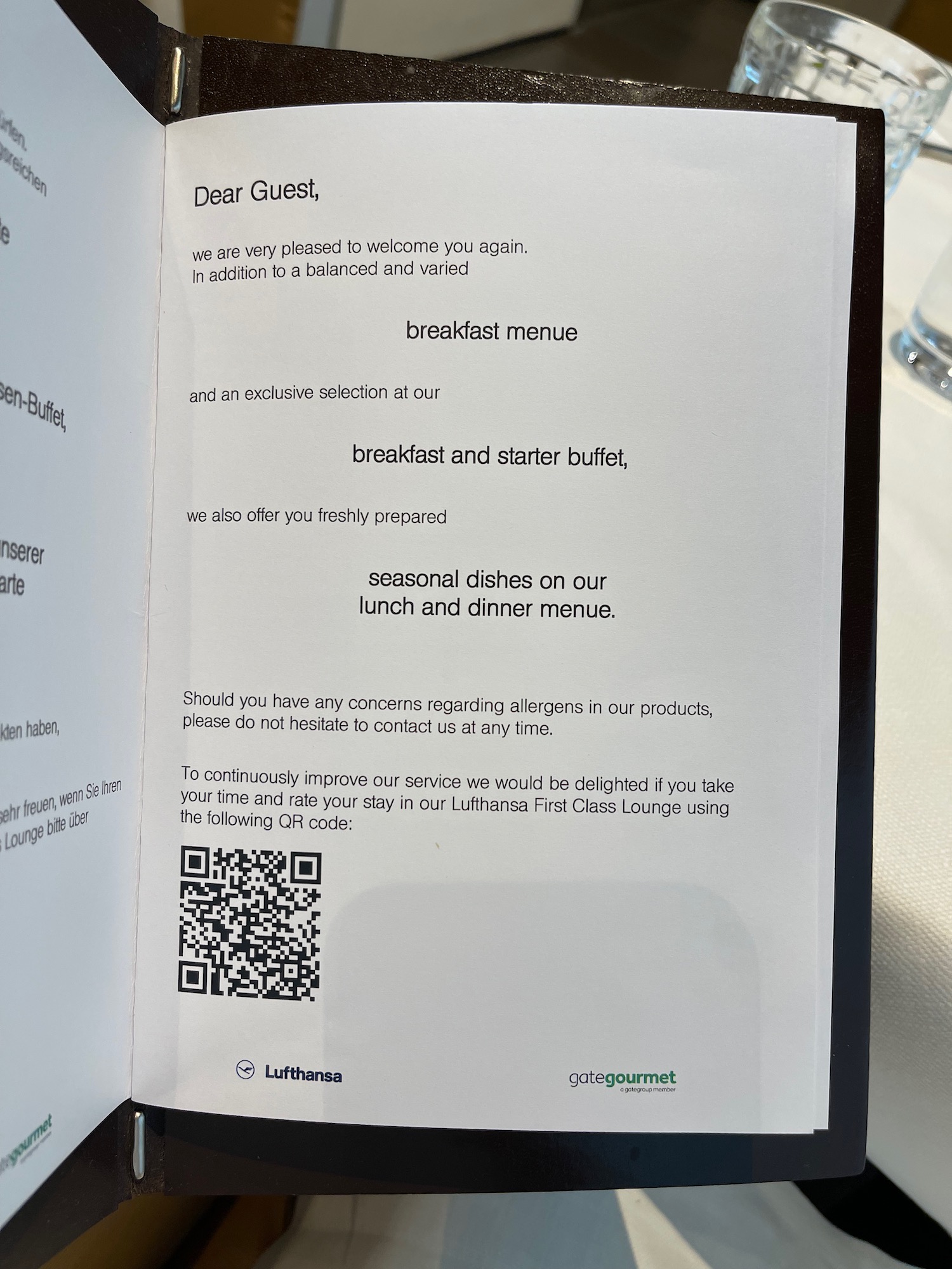 a menu with qr code