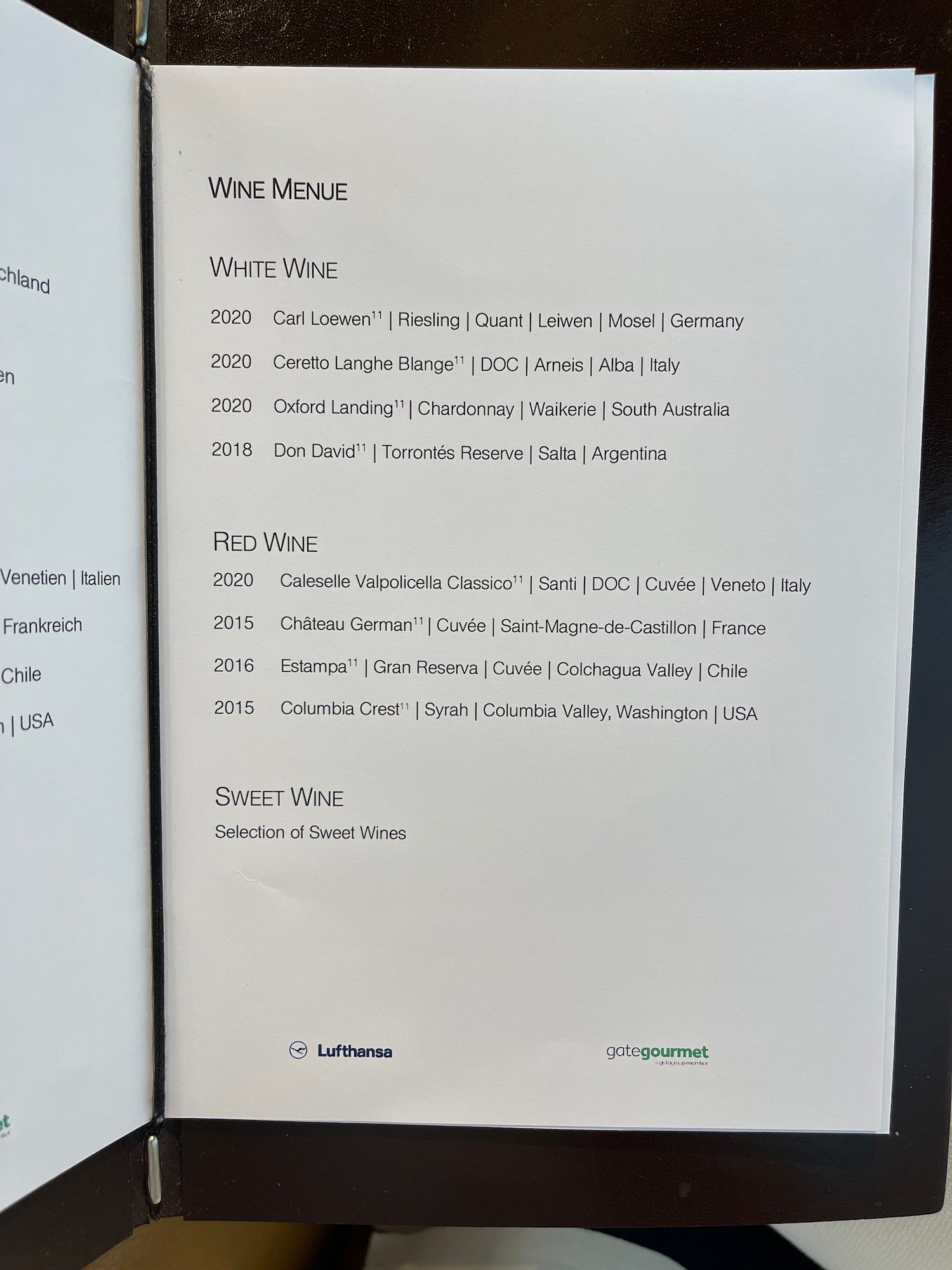 a menu of a wine restaurant