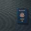 a blue passport on a black surface