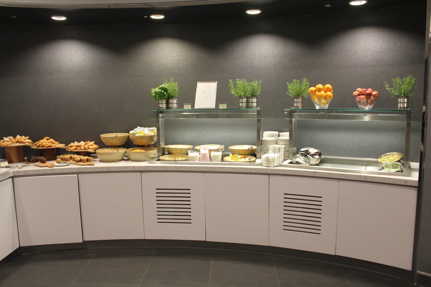 a buffet with food on the counter