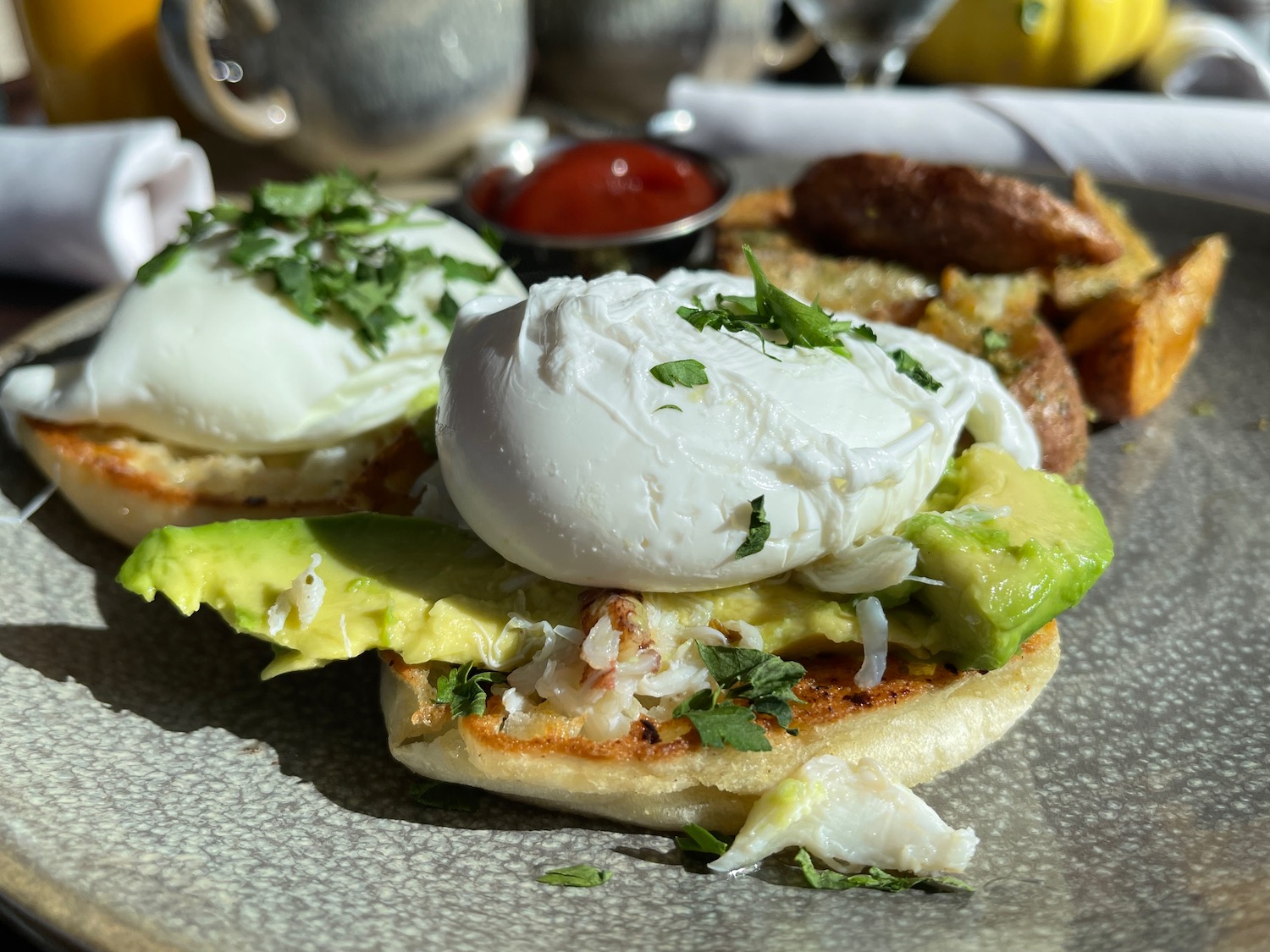 a plate of food with a couple of eggs on top