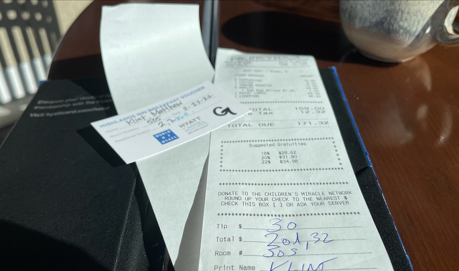 a receipt and a receipt on a table