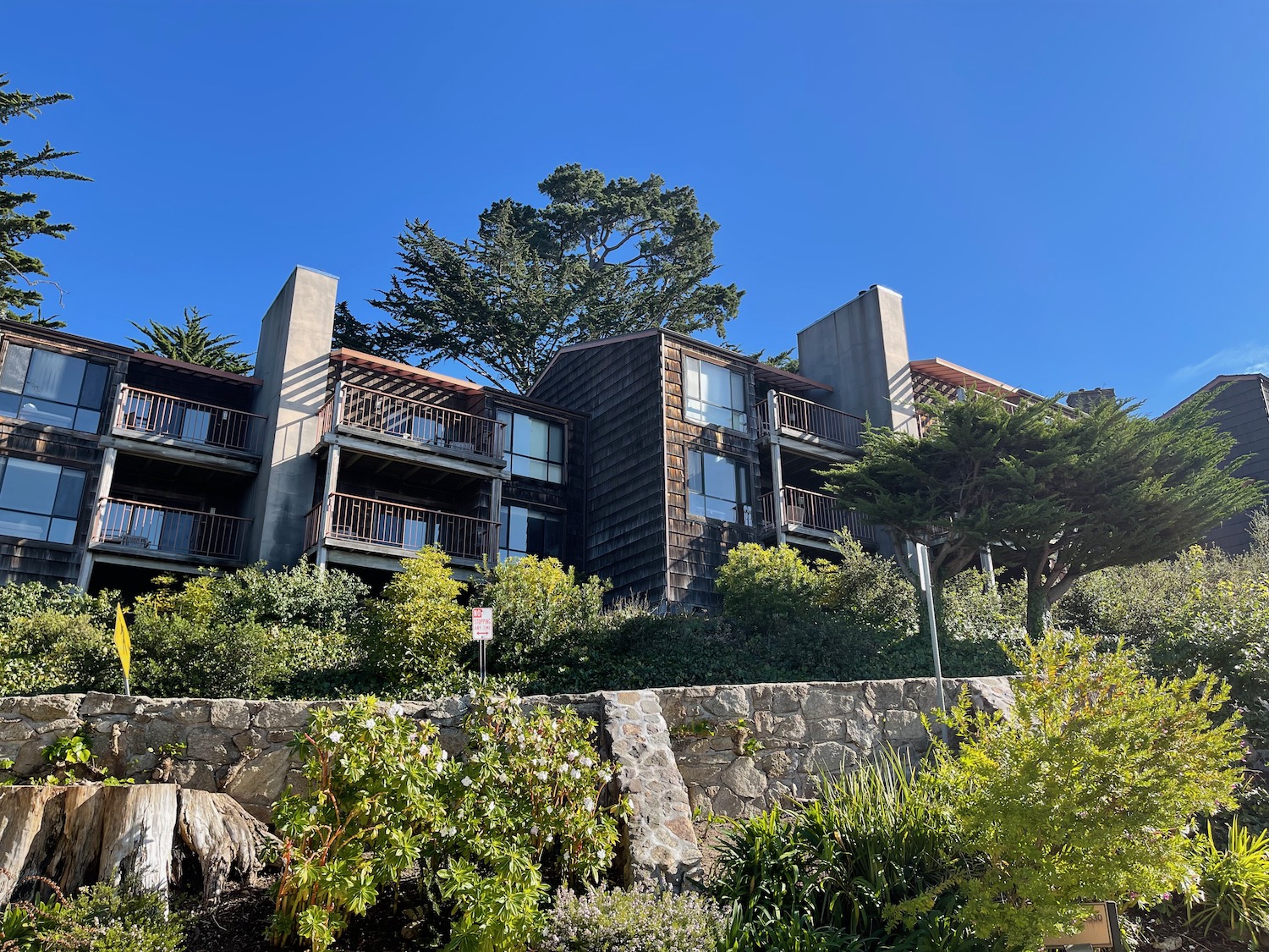 a building with trees and bushes